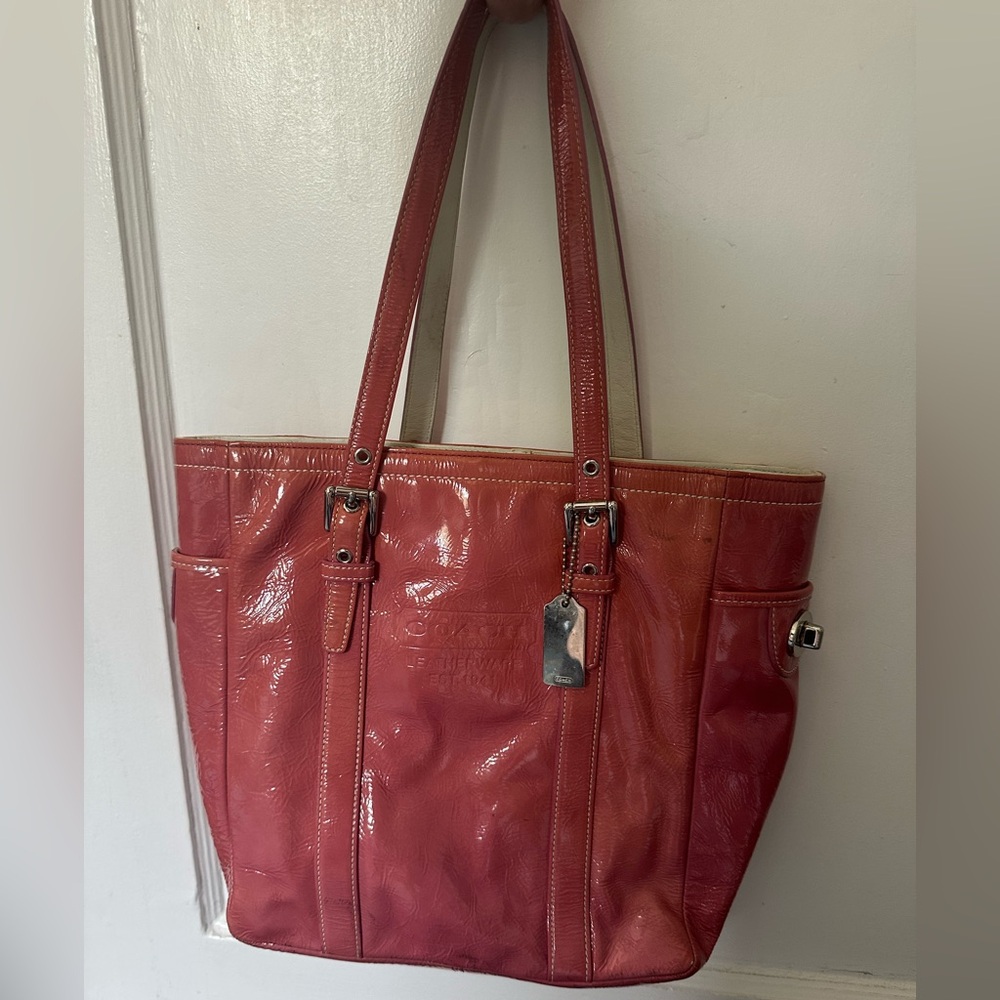 Coach pink patent leather tote